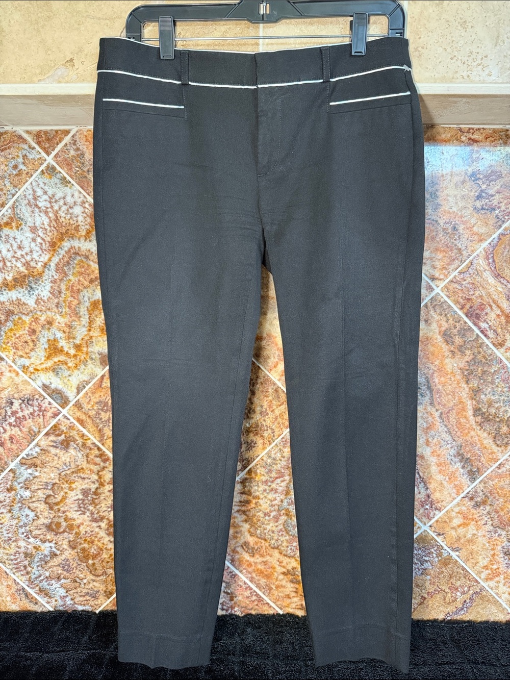 Banana Republic EUC Black Sloan Pipe Trim Slim Ankle Dress Pants Size 4 Women